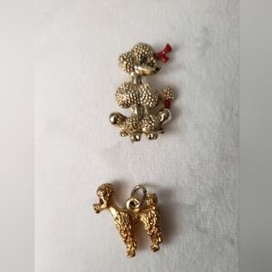 Gold Poodle Brooch pin and Pendant Set